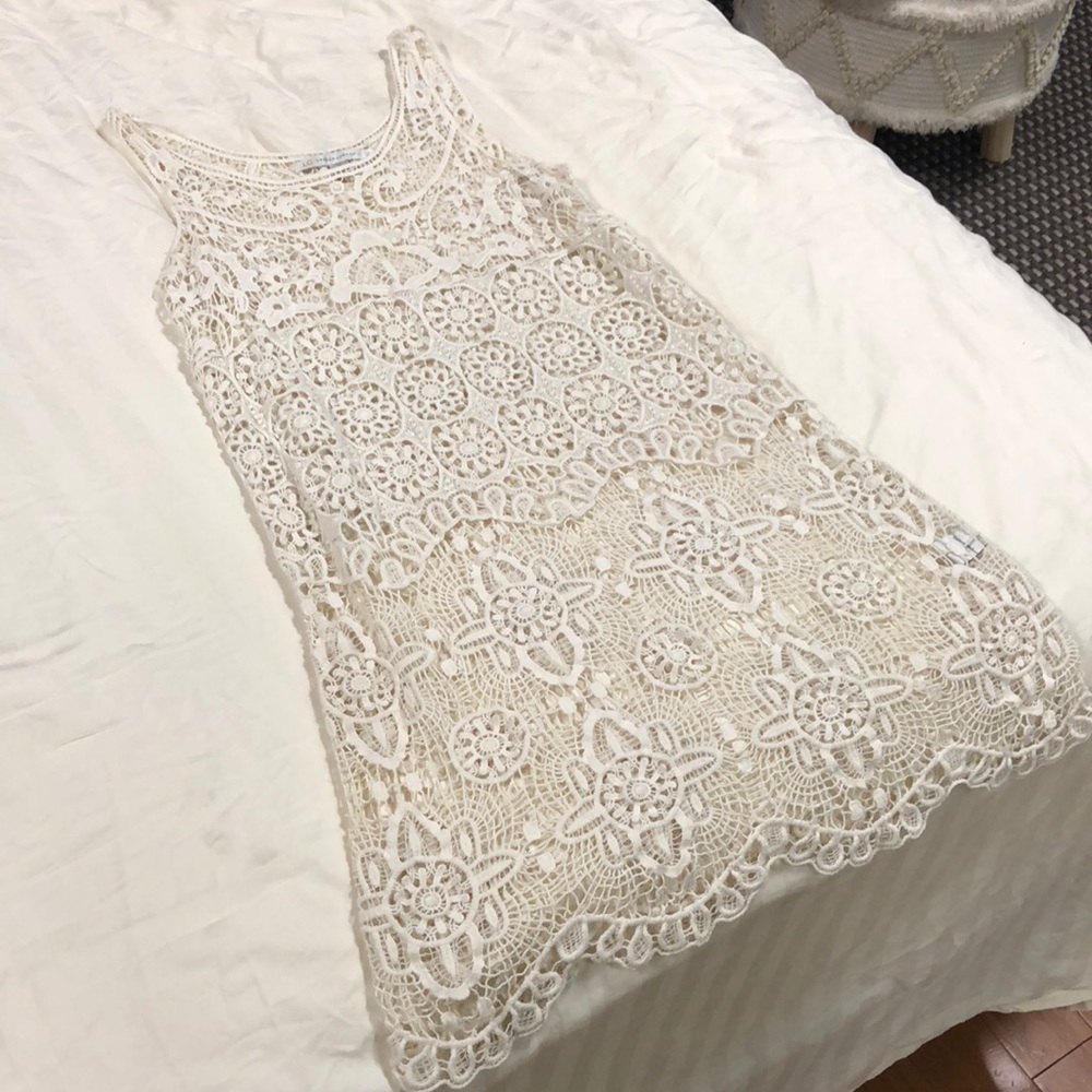 Cream Crochet dress with slip